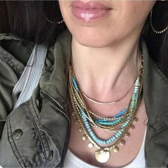 Stella & Dot Isa Gold Disc Turquoise Multi Strand Adjustable Necklace - Picture 7 of 12